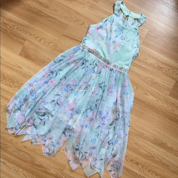 Rare Editions Floral Girls Dress Pastel Accents Halter Mesh Tulle Skirt Size 12 - Picture 1 of 9